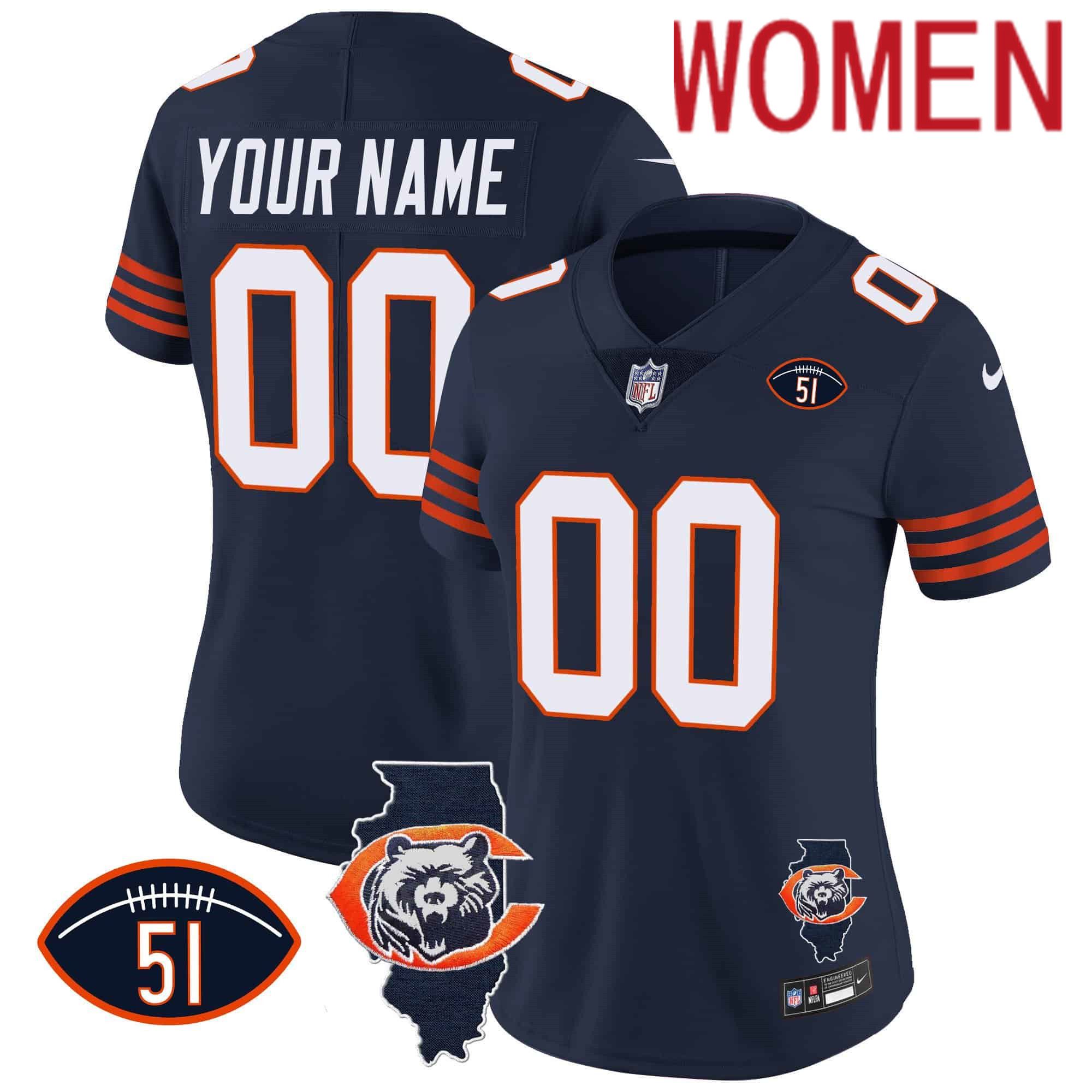 Women Chicago Bears Blue 2024 Nike Throwback Patch Vapor Custom NFL Jersey style 1